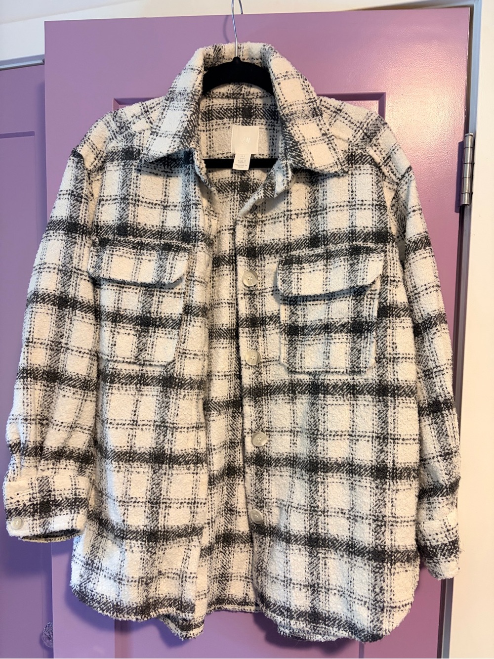 H&M Black and White Plaid Shacket Jacket